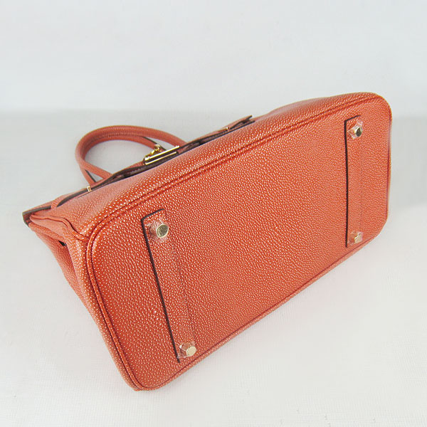 High Quality Fake Hermes Birkin 35CM Pearl Veins Leather Bag Orange 6089